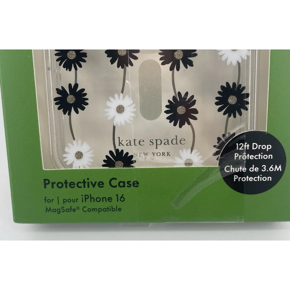 Kate Spade Protective Case iPhone 16 Clear Black White Daisy MagSafe Floral